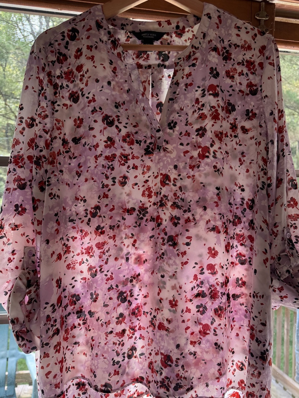 Simply Vera Vera Wang Women’s XXL Floral V-Neck Long Sleeve Pullover Blouse